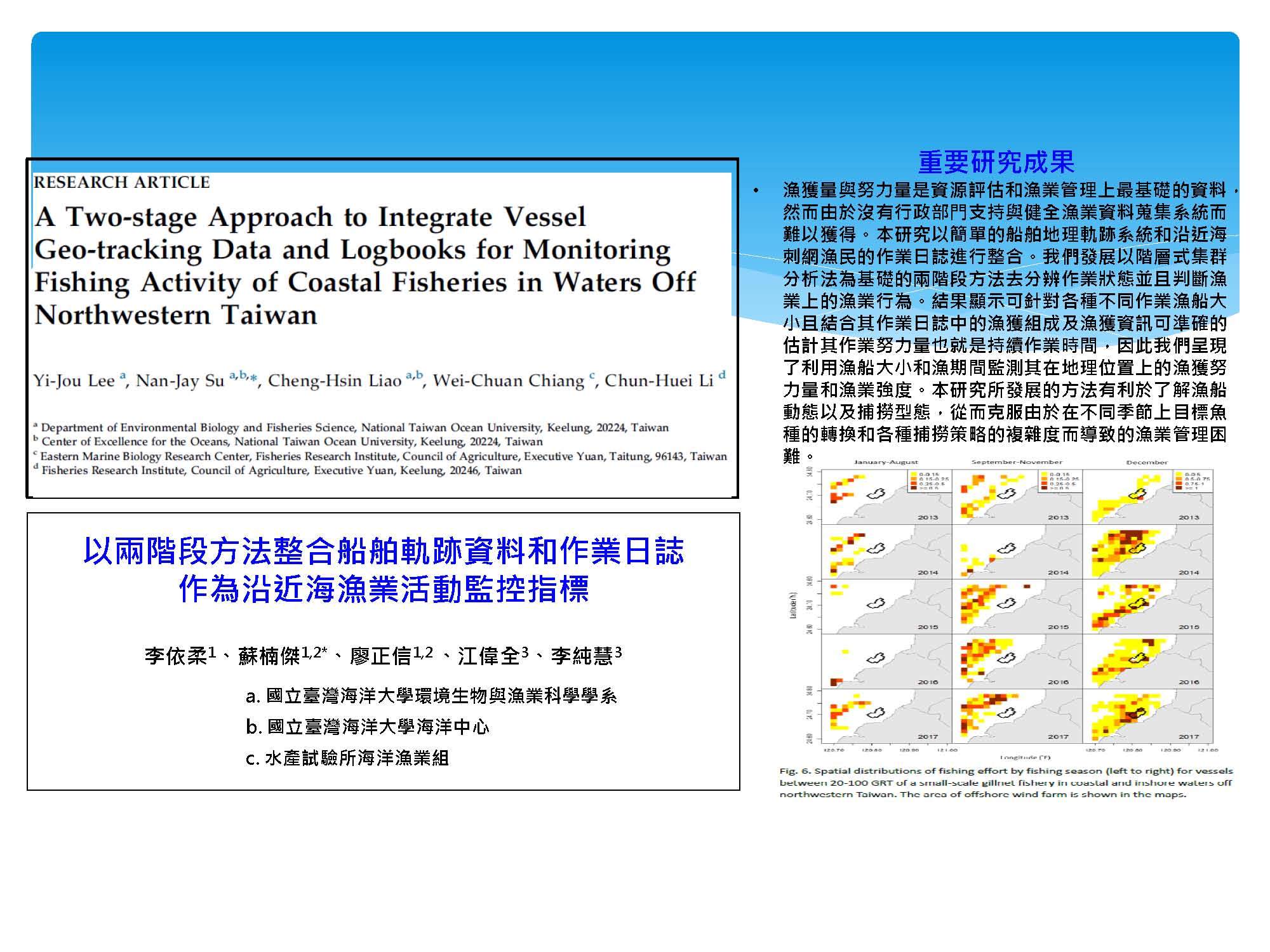 以兩階段方法整合船舶軌跡資料和作業日誌作為沿近海漁業活動監控指標
